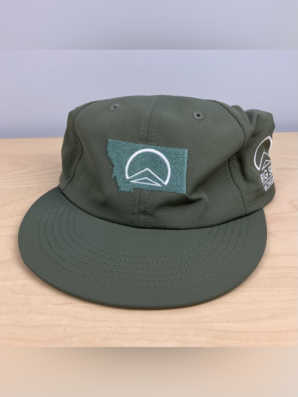 Big Sky Montana Strapback Hat Flat Brim Dark Green Embroidered Logo Imperial